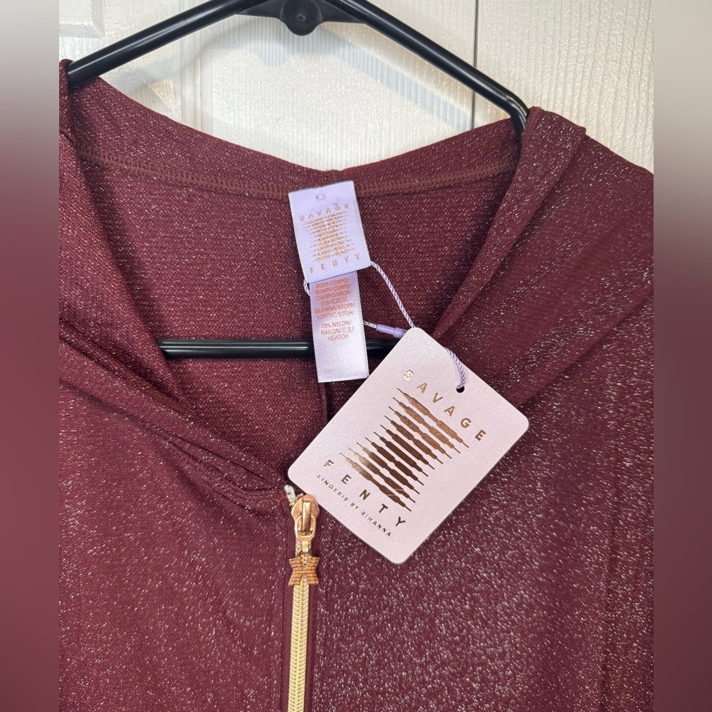 Savage X Fenty Maroon glitter  Zip-Up Hooded jumpsuit